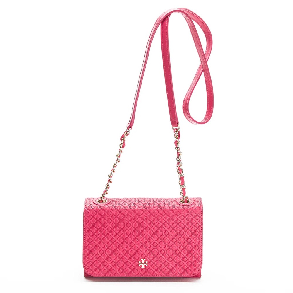 TORY BURCH Pink marion embossed shrunken shoulder bag